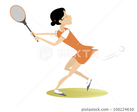 Young woman playing tennis. Illustration. Young woman with a tennis racket on the tennis court. Isolated on white background 108224630