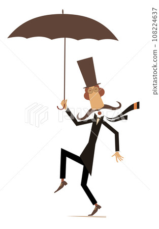 Illustration of the man in the top hat with umbrella. Isolated on white background Illustration of the man in the top hat with umbrella. Isolated on white background 108224637