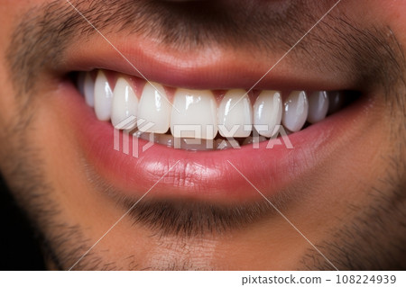 adiating Confidence: Captivating Close-up of a Man's Perfectly White Teeth and Enchanting Smile, 108224939