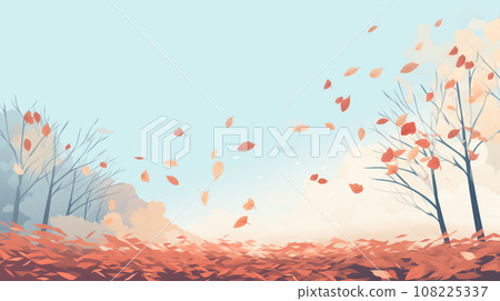 Dead winter leaves dancing against the sky 108225337