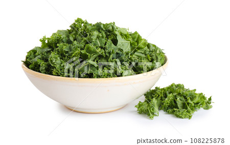 Fresh green kale leaves isolated on white 108225878