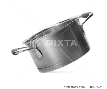 Empty modern steel pot isolated on white Empty modern steel pot isolated on white 108226243