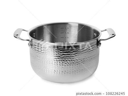 Empty modern steel pot isolated on white Empty modern steel pot isolated on white 108226245