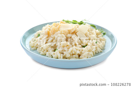 Delicious risotto with cheese isolated on white Delicious risotto with cheese isolated on white 108226278