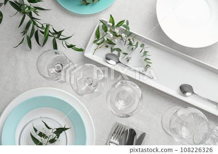Elegant festive setting on table, flat lay Elegant festive setting on table, flat lay 108226326