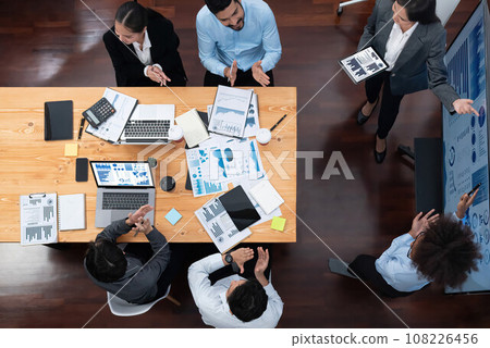 Top panorama view business presentation data analysis dashboard on TV. Concord 108226456