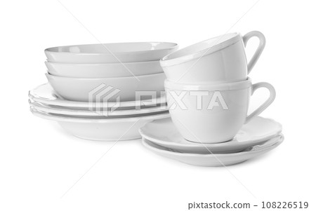 Set of clean tableware isolated on white 108226519