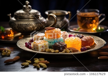 Oriental sweets with turkey tea AI generated 108227629