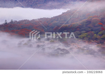 Kakumanbuchi and Akagi Onuma in autumn sinking into a sea of clouds Kakumanbuchi and Akagi Onuma in autumn sinking into a sea of clouds 108228068