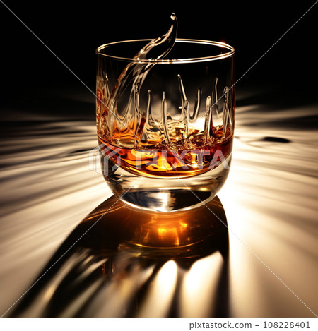 Whiskey Glass with Caustics and Dramatic Lighting AI Generated 108228401