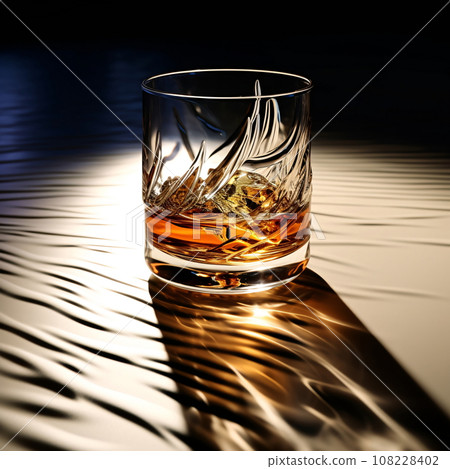 Whiskey Glass with Caustics and Dramatic Lighting AI Generated 108228402