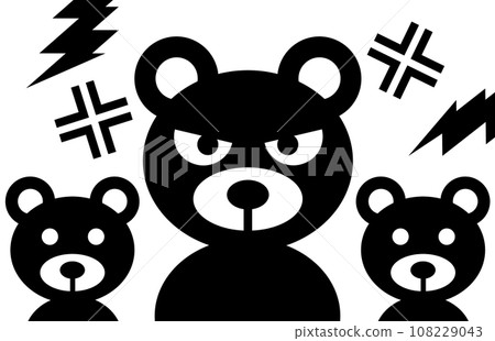 Signboard illustration warning of the appearance of a dangerous parent and cub bear 108229043