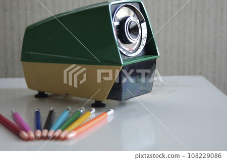 pencil sharpener and colored pencils 108229086