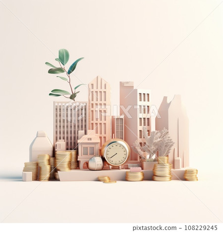 stack of coins. Pastel background. 3D rendering. Financial and investment business concepts 108229245
