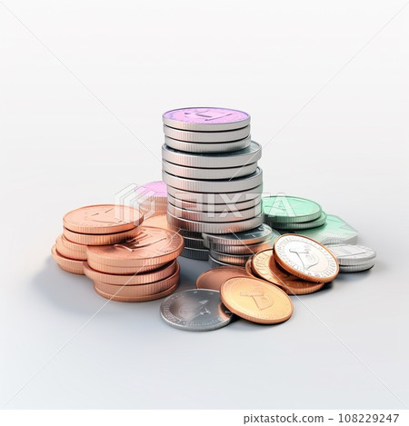 stack of coins. Pastel background. 3D rendering. Financial and investment business concepts stack of coins. Pastel background. 3D rendering. Financial and investment business concepts 108229247