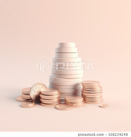 stack of coins. Pastel background. 3D rendering. Financial and investment business concepts 108229248