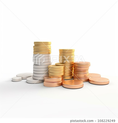 stack of coins. Pastel background. 3D rendering. Financial and investment business concepts stack of coins. Pastel background. 3D rendering. Financial and investment business concepts 108229249