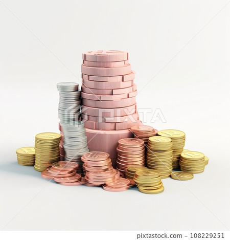 stack of coins. Pastel background. 3D rendering. Financial and investment business concepts stack of coins. Pastel background. 3D rendering. Financial and investment business concepts 108229251