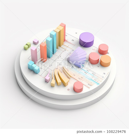 3d isometric business statistics, pie chart and graph. Financial and investment concepts 108229476
