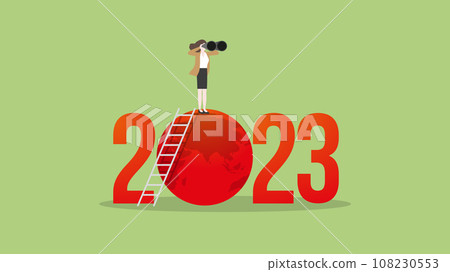 ESG and green business policy concept in the year 2023. A vision businesswoman uses binoculars 108230553