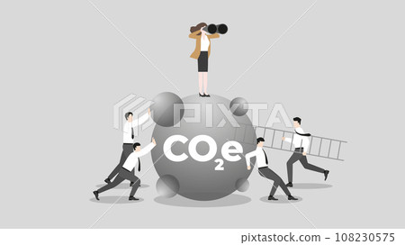 A vision businesswoman use binoculars on CO2e with team. 108230575