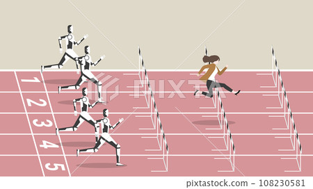 Feminist, Woman power, Powerful lady and Competition of businesswoman overcome robot 108230581