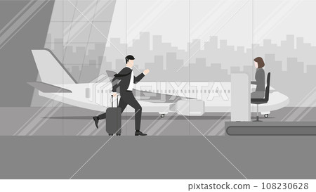 Business trip, a businessman runs to ground service officer counter check-in at an international airport terminal. Business trip, a businessman runs to ground service officer counter check-in at an international airport terminal. 108230628