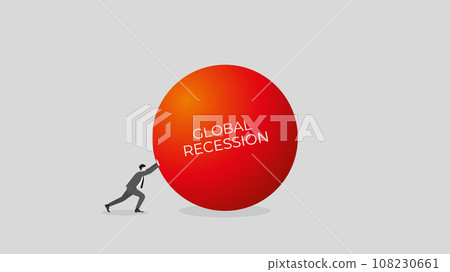 A businessman pushes the big red ball. A minimal style vector illustration. A businessman pushes the big red ball. A minimal style vector illustration. 108230661