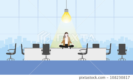 A businesswoman meditates with a light bulb in meeting 108230817