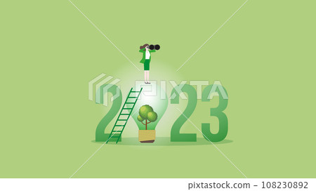 Vision businesswoman on the year 2023 and tree light bulb. 108230892