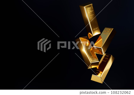Gold ingot or stack of gold bars, business banking and financial concept. 3d render. 108232062