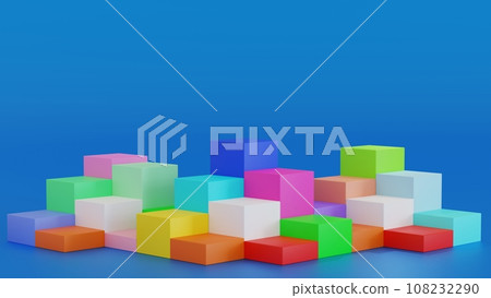 Empty multi color rectangle podium geometric shape pedestal, product display presentation, 3D render 108232290
