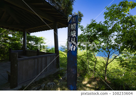 奧松島佐賀溪長廊上的佐賀觀景台，周圍環繞著新鮮的綠色植物 108233604