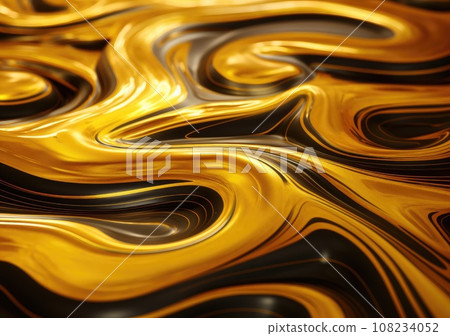 Monocolor alcohol ink marbling raster background. Liquid waves and stains. Black and gold abstract fluid art. Acrylic and oil paint flow monochrome contemporary backdrop. AI Generative. 108234052