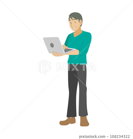 一個男人在手裡拿著筆記型電腦工作 108234322