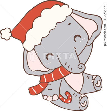 Christmas Elephant with Santa Hat Cartoon Animal Hand Drawing Christmas Elephant with Santa Hat Cartoon Animal Hand Drawing 108234340