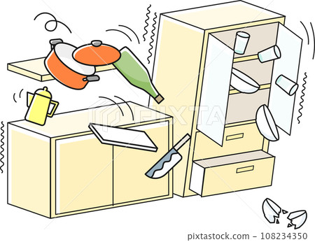 地震後廚房因掉落物而處於危險狀態。 108234350