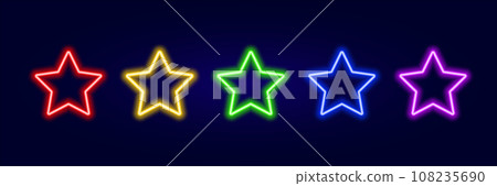5 stars rating colorful neon glow on dark background vector. Glowing rank rates with laser led illumination for design 5 stars rating colorful neon glow on dark background vector. Glowing rank rates with laser led illumination for design 108235690