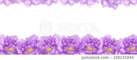 Hand drawn watercolor purple peony banner border isolated on white background. Can be used for banner decoration and other printed products. 108235844