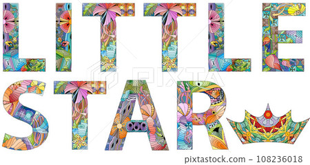 Words LITTLE STAR. Vector decorative zentangle object for decoration Words LITTLE STAR. Vector decorative zentangle object for decoration 108236018