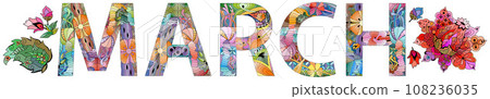 MARCH hand drawn modern design vector illustration. MARCH hand drawn modern design vector illustration. 108236035