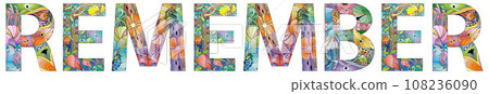 Remember word. Hand drawn lettering. Vector text. 108236090