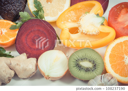 Fresh fruits and vegetables as source natural vitamins and minerals Fresh fruits and vegetables as source natural vitamins and minerals 108237190