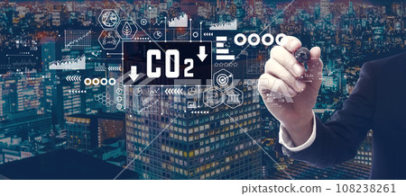 Reduce CO2 theme with businessman in city at night Reduce CO2 theme with businessman in city at night 108238261
