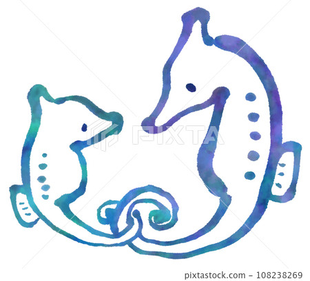 Brush painting seahorse parent and child 108238269