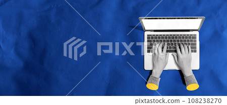 Person using a laptop computer - Photo collage 108238270