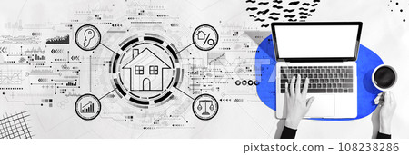 Real estate theme with person using a laptop Real estate theme with person using a laptop 108238286