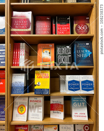 Shelves with books on personal development in a bookstore 108238373