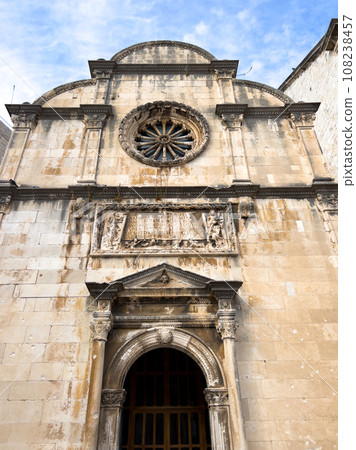 Ancient facade of the Church of the Holy Savior. Dubrovnik, Croatia 108238457