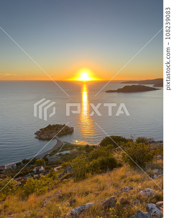 Island of Sveti Stefan at sunset. Montenegro 108239083